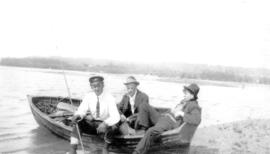 [Three men fishing in a rowboat]