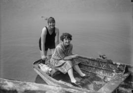 Two people on a rowboat