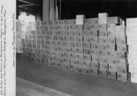 Cases of salmon stacked at Philadelphia train depot