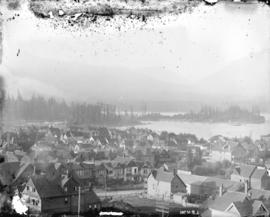 [View of West End buildings, Coal Harbour, Stanley Park and North Shore mountains, looking northw...