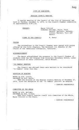 Council Meeting Minutes : Dec. 4, 1979