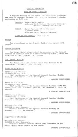 Council Meeting Minutes : Dec. 16, 1975