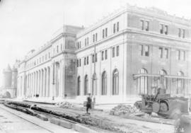 "LOOKING WEST ON CORDOVA ST." [Construction progress photo of the third CPR station]