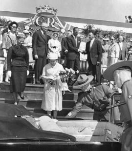 [H.R.H. Queen Elizabeth and H.R.H. The Prince Philip Duke of Edinburgh prepare to leave Queens Park]