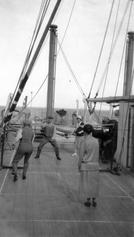 [Douglas Haig, 1st Earl Haig (Field Marshal) and others playing a net game on board the "Sit...