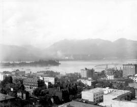 [Looking northwest from Granville Street near Georgia Street towards the north shore]