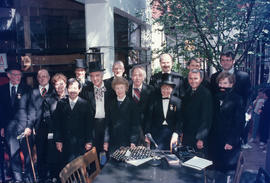 Group portrait of actors from reenactment of Vancouver's first City Council meeting at 12 Water S...