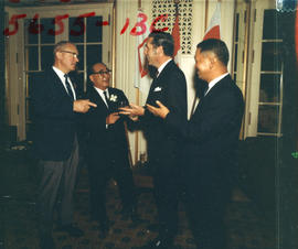 Yokohama Mayor I. Asukata, Vancouver Mayor Tom Campbell, and P.N.E. President H. Fairbank at P.N....