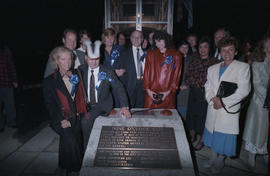 Group standing behind plaque at the first firing of the Nine O'Clock Gun