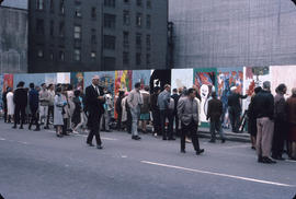 Murals on boarding around the Vancouver Art Gallery building and site