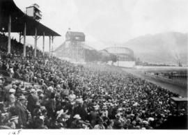 Crowd in Grandstand watching horse race