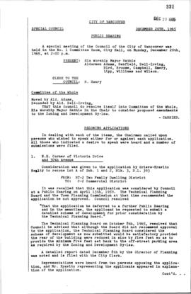Special Council Meeting Minutes : Dec. 20, 1965