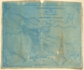 Map showing trial lines for electric tramway between New Westminster and Vancouver B.C.