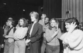 Group in recording studio at Griffiths Gibson Productions