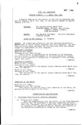 Special Council meeting minutes, Vol. 86 : Apr. 7, 1964