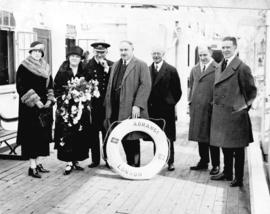 [Group portrait on the deck of the R.M.S. Aorangi]