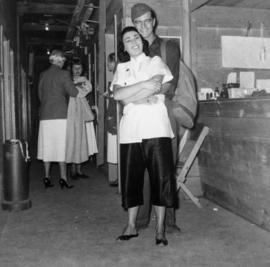Marina Katronis and Robert Goulet backstage during Theatre Under the Stars production of South Pa...