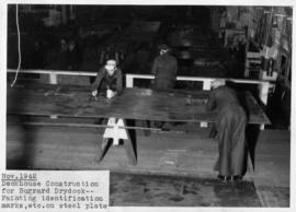 War work: deckhouse construction for Burrard Drydock-painting, identification marks on steel plate