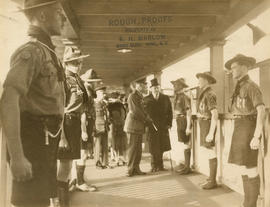 Countess and Lord Athlone inspecting the Boy Scout troop