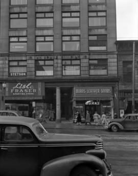 [View of the Bower Building, 543 Granville Street showing Lisle Fraser Sporting Goods and Burns L...