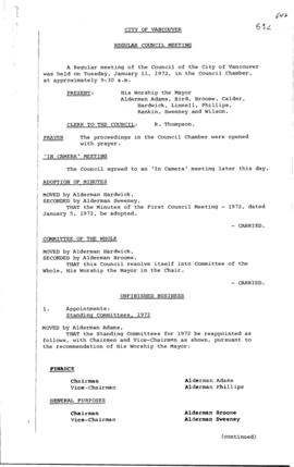 Council Meeting Minutes : Jan. 11, 1972