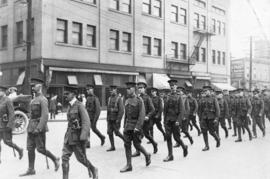 [158th Overseas Battalion marching near corner of Seymour Street and Georgia Street]