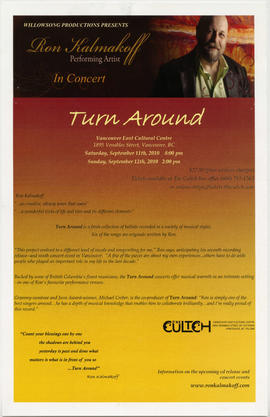 Willowsong Productions presents Ron Kalmakoff in concert : turn around : Vancouver East Cultural ...