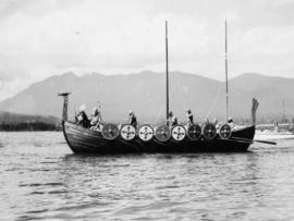 Re-enactment of arrival of horsemen, or vikings, in America, Brockton Point