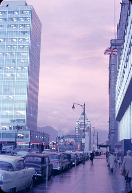 [Downtown Vancouver street scene with Marine building]