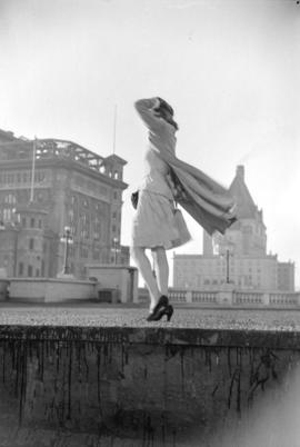 [Marie Moreau on the roof of the Hudson's Bay Company store]