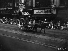 R.C.N. Recruiting Unit horse-drawn cart in 1953 P.N.E. Opening Day Parade