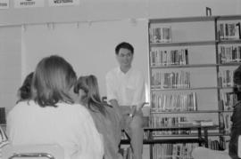 Paul Yee speaking with students at Killarney Secondary School library