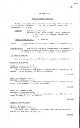 Council Meeting Minutes : Dec. 7, 1971