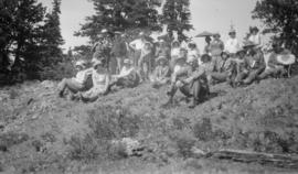 Hikers gathered together as a group