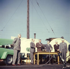 [City officials at Ground Breaking Ceremony for building of the Granville Street Bridge.]