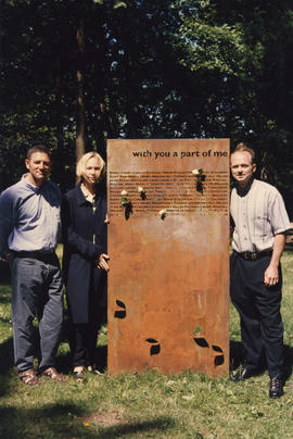 Vancouver AIDS Memorial design team with sample panel : Marc Tessler, Bruce Wilson