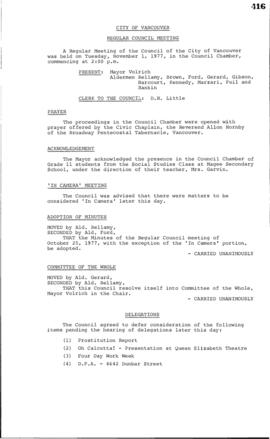 Council Meeting Minutes : Nov. 1, 1977