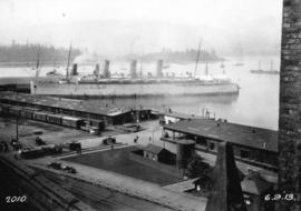 [ R.M.S. Empress of Asia moored at the east side of Pier "A - B"]