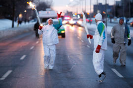 Day 45 Torchbearer 5 Jody Mitic awaits the arrival of the flame in Ottawa, Ontario