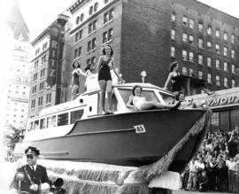 [Bathing beauties atop M.V. "Island Flyer" Howe Sound Ferries Parade Float]