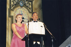 Barbara Crook and Winston Reckert presenting the Large Theatre Award for Outstanding performance ...
