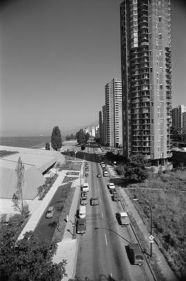 [View of] Beach Avenue [looking west, and Aquatic Centre]
