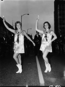 Baton twirlers in 1959 P.N.E. Opening Day Parade