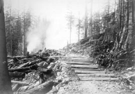 [Rails being laid near Buntzen Lake]