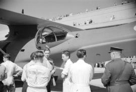 [Workers gathered around first PBY Catalina produced at the Boeing plant on Sea Island]