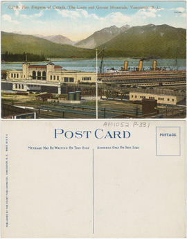 C.P.R. Pier, Empress of Canada, the Lions and Grouse Mountain, Vancouver, B.C.