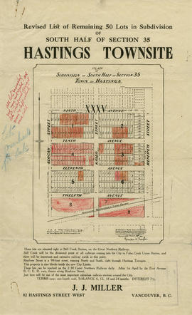 Revised list of remaining 50 lots in subdivision of south half of section 35, Hastings Townsite