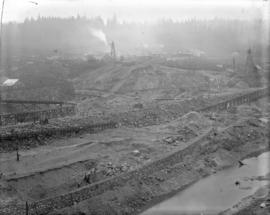 [Partially constructed Coquitlam Dam, showing upstream side of dam]