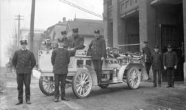 [Firemen and truck at Firehall No. 2]