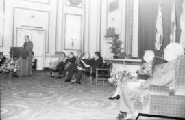 Distinguished Pioneer Awards presenters and special guests at front of Grand Ballroom